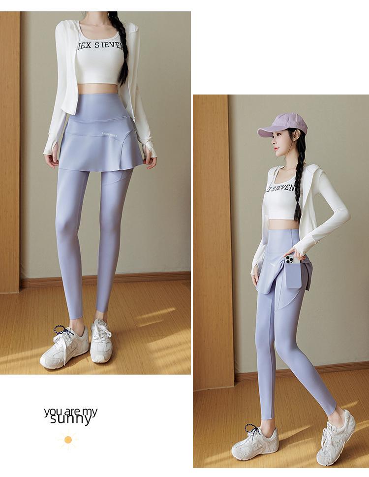 High-Waisted Faux Two-Piece Yoga Skirt Pants with Pockets - Thin, Elastic, and Large Size for Sports and Outerwear
