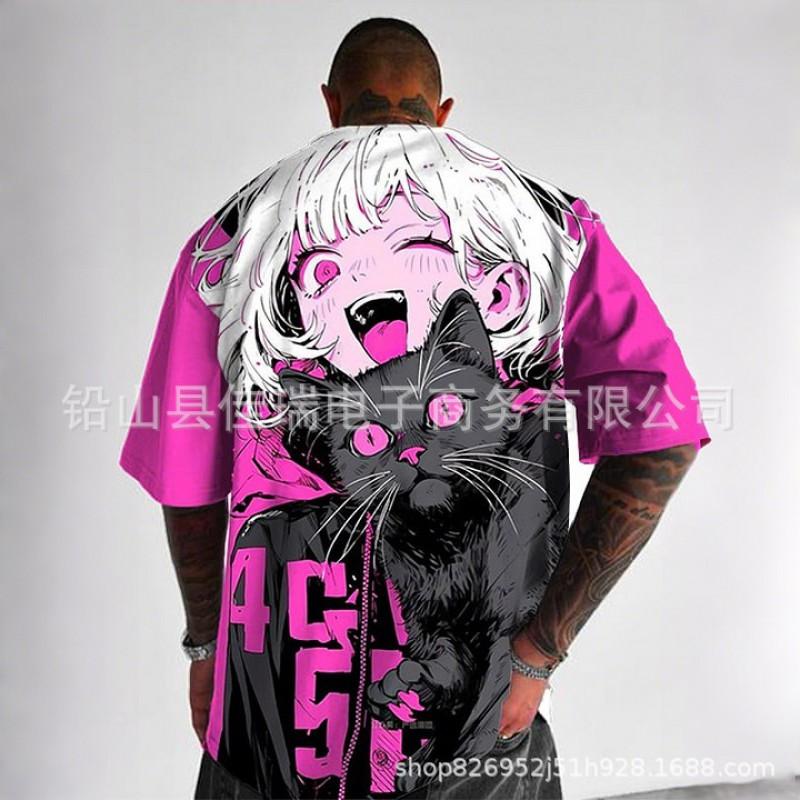 Mens Loose Fit Short Sleeve T-Shirt With 3D Digital Print Breathable Cotton Blend Sports Casual Wear