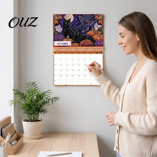 New Year Gift for Artists 2027 DIY Faux Diamond Art Hanging Calendar, Rhinestone Painting Illustration Seasonal Craft Enthusiasts Theme Spiral