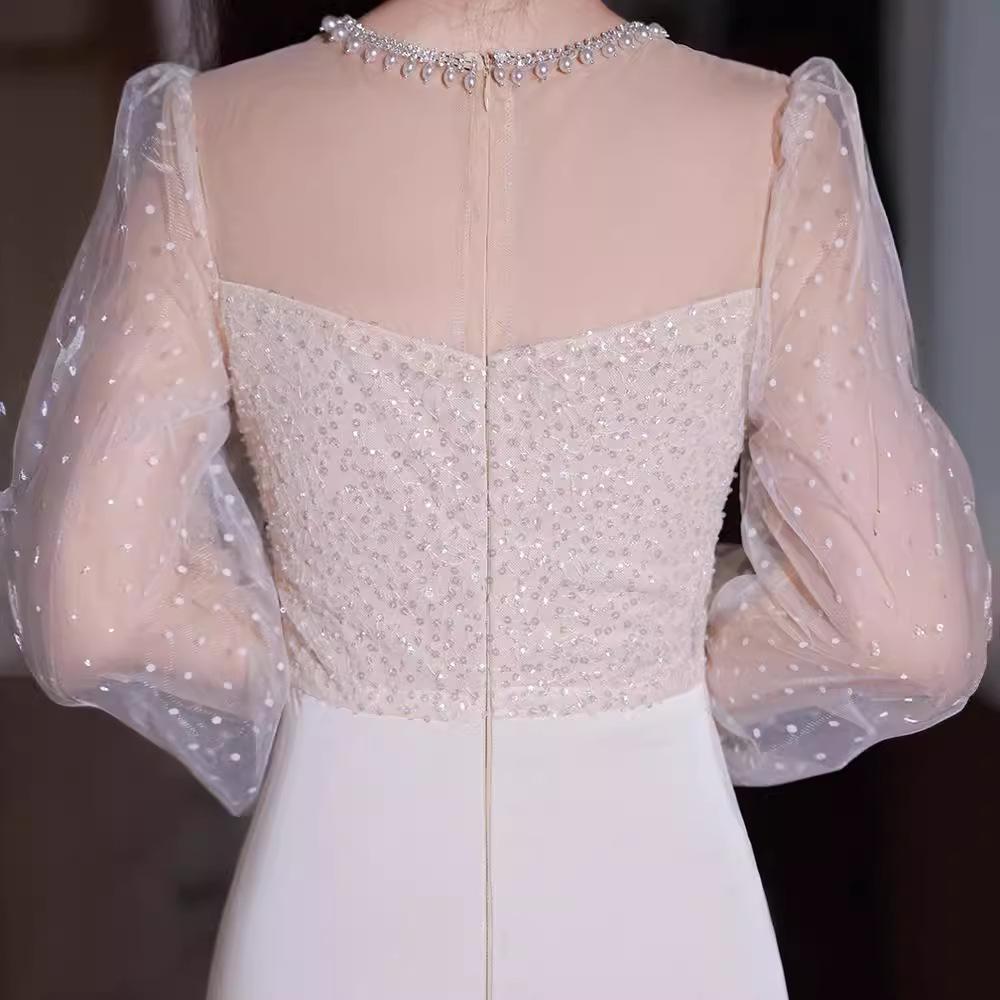 Evening Dress Women's Banquet   New Heavy Handmade Host Waist Fishtail Long Champagne Dress Dress