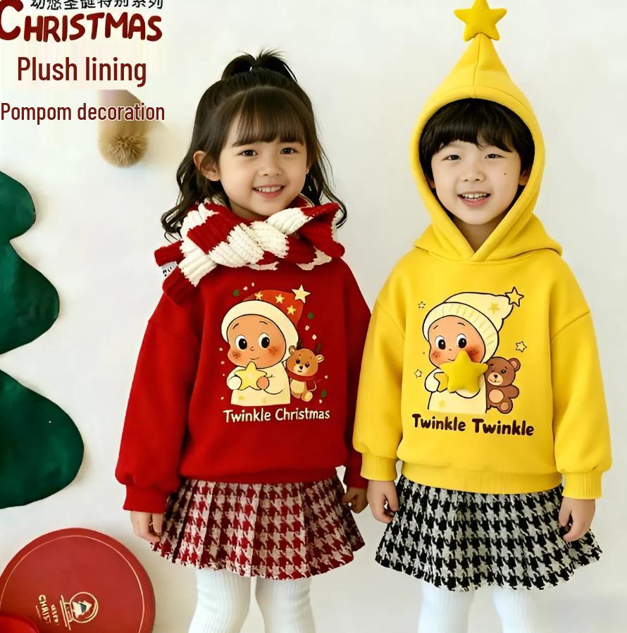 2025 Korean Style Star Hoodie - Versatile & Cute Winter Jacket with Velvet Cotton