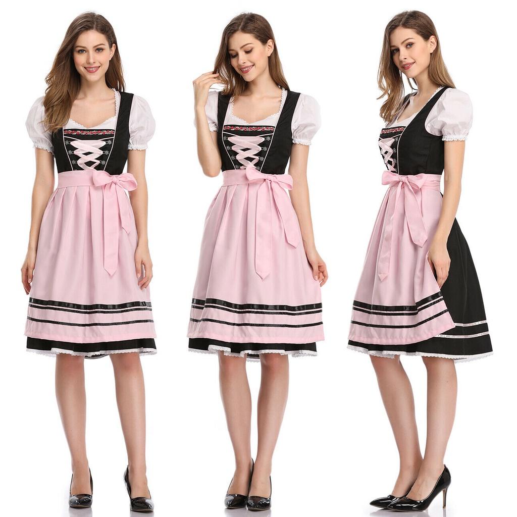 Charming Oktoberfest Ladies Beer Maid Wench German Dirndl Dress With Apron Set