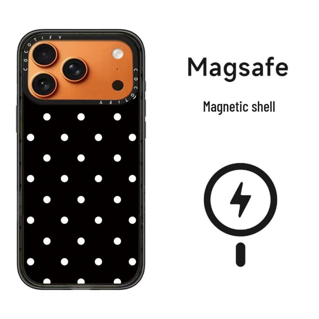 Black and White Polka Dot Floral MagSafe Case for iPhone 15 Pro Max