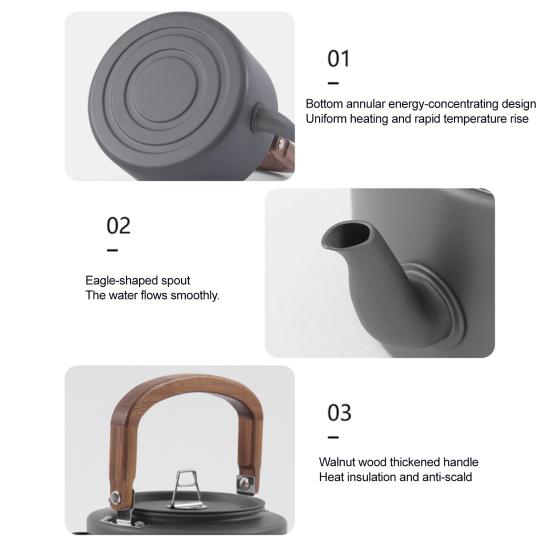 1.2L Aluminum Alloy Camping Kettle with Anti-Scalding Wooden Handle Portable Lightweight Outdoor Traveling Hiking Picnic Coffee Pot Tea Kettle