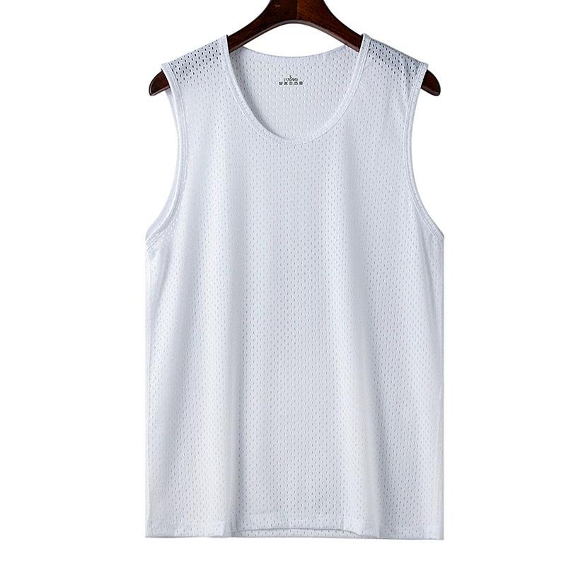 Men's Ice Silk Mesh Tank Tops Gym Stringer Transparent Bodybuilding Sleeveless Shirt Fitness Vest Male Mesh Muscle Singlets