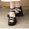Black fashion Roman open-toed sandals women's spring 2025 new retro student outer wear Korean version of versatile thick sole