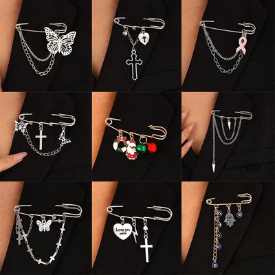Cold Style Cross-border Brooch for Men & Women: Butterfly, Heart, Cross Pin, Punk, Hip Hop Lapel Pin