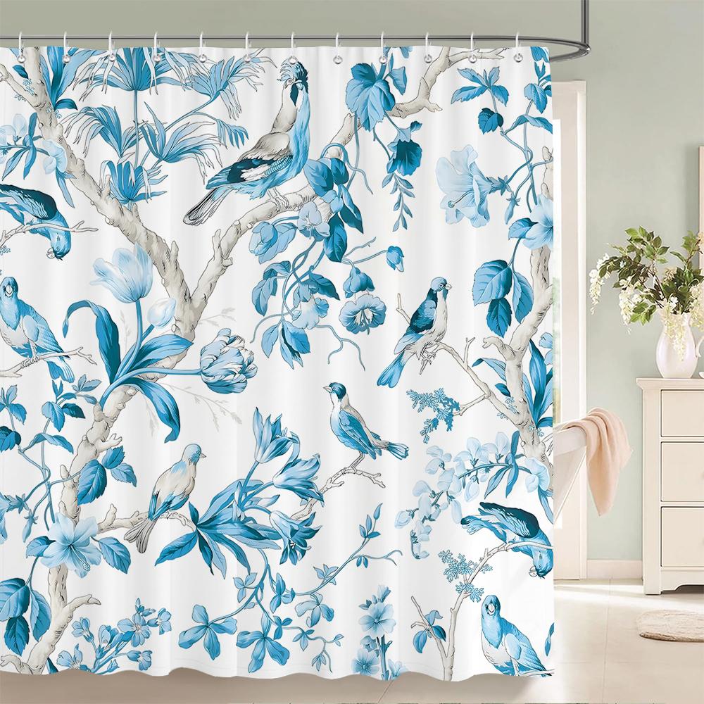 Beautiful Watercolor Flowers and Leaves Printed Shower Curtain Polyester Waterproof Bathroom Curtain Home Decoration With Hooks