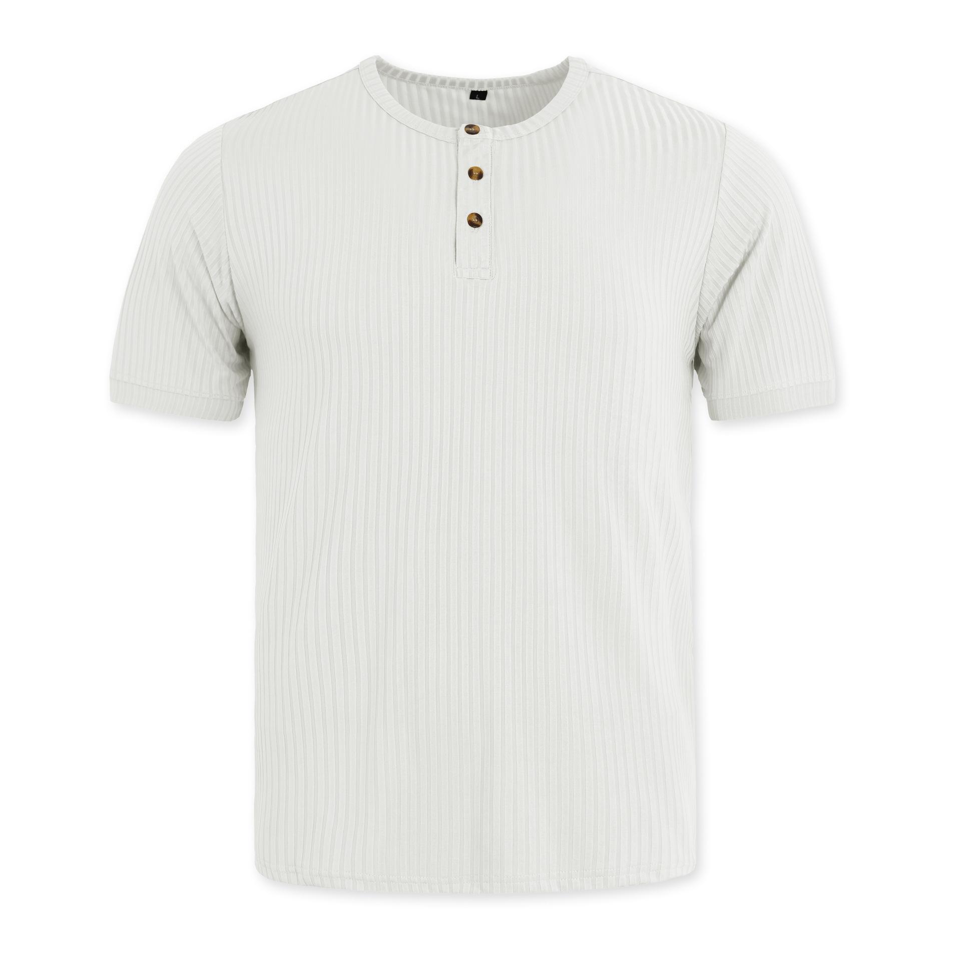 Men S Summer Ribbed Henley Short Sleeve Striped Casual Breathable T Shirt S белый