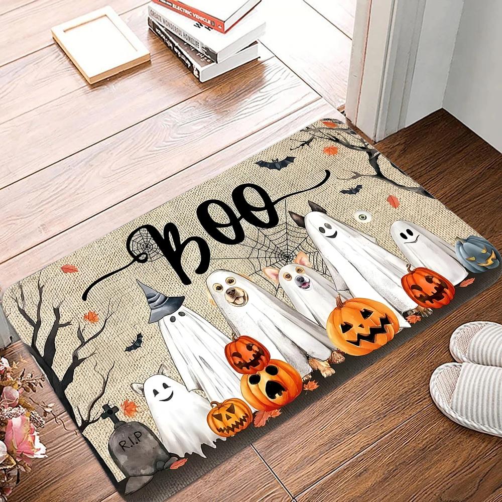 VIKAMA Halloween Welcome Floor Mat Ghost Pumpkin Kitchen Bedroom Floor Mat Outdoor Entrance Carpet Festival Home Decor