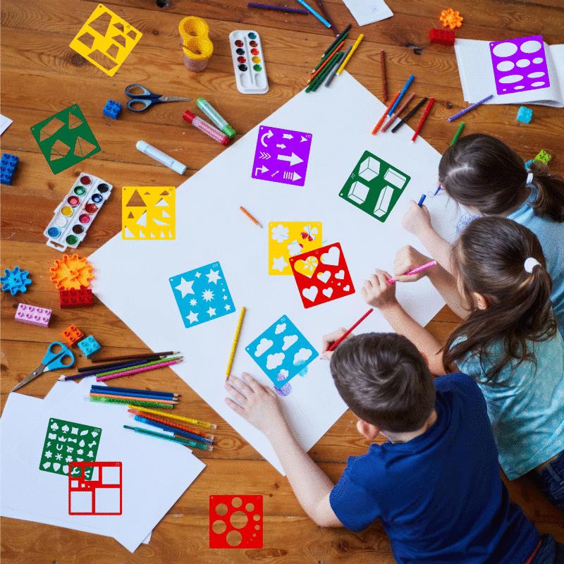 Colorful Geometric Shape Stencils (20 Sheets) - Children's DIY Painting Tool Set