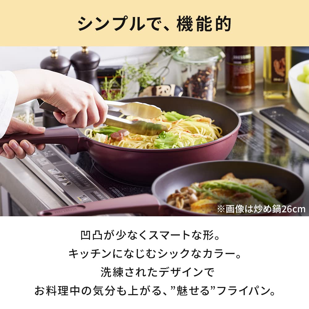 IRIS OHYAMA Diamond Coated Frying Pan, 28cm, Gas/IH Compatible, Lightweight, Metallic, Easy-to-Clean Design, Non-Slip Handle, DCF-I28, Ruby Red