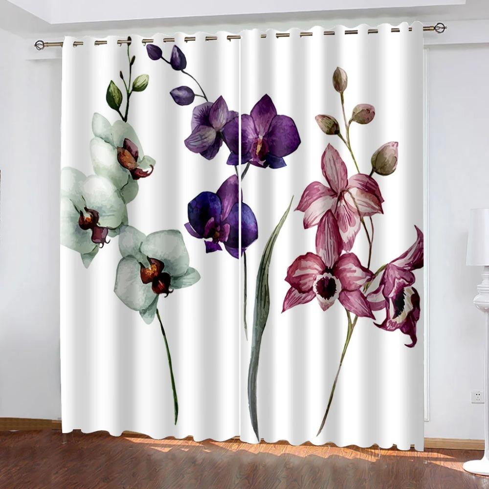 2panelové zahradní rostlinné závěsy s orchidejí do ložnice, obývacího pokoje, kuchyně, domácího okna, žaluzie, úpravy závěsů s průchodkami nahoře cortina
