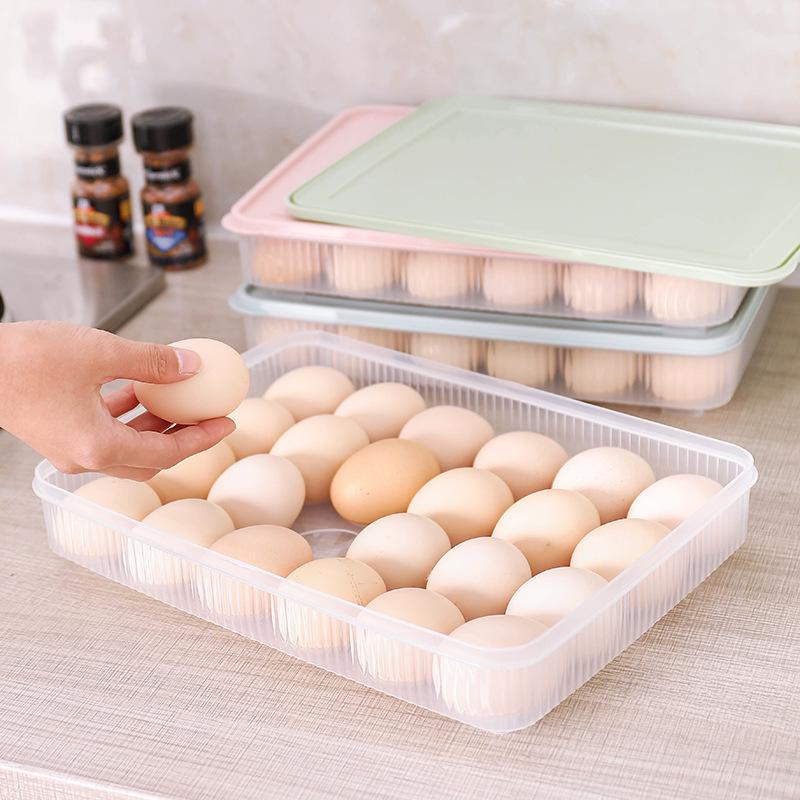 Egg Holder with Lid - 24-Grid Fridge Storage Box Nordic Green