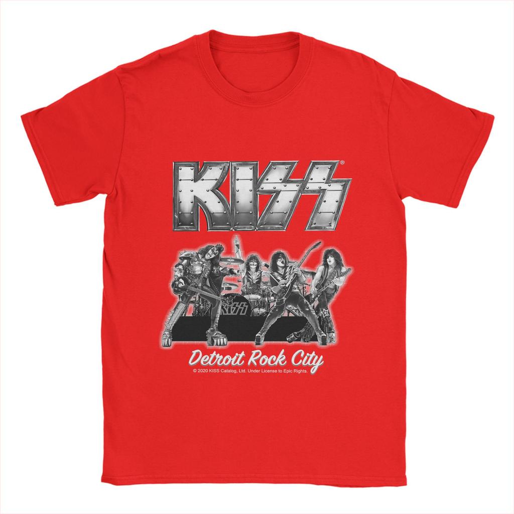 Men T-Shirt KISS Band Rock Funny 100% Cotton Tee Shirt Short Sleeve T Shirt Round Neck Tops Plus Size