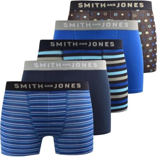 Smith & Jones Mens Lathan Assorted Designs Boxer Shorts (Pack of 5)