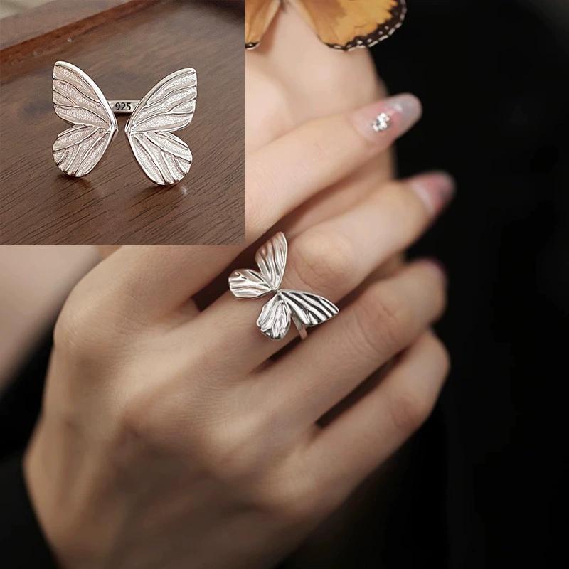 PANJBJ 925 Silver Stars Ring For Women Blue Crystal Opening Sweet Romance Irregular Versatile Jewelry Gift
