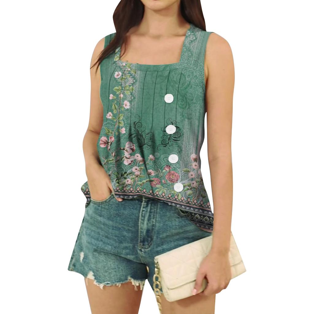 Womens Tank Tops Pleated Tops Crochet Square Collar Floral Button Down Summer Tops