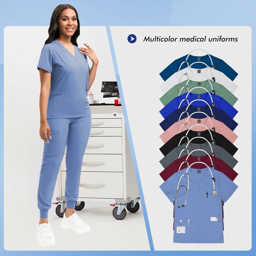 Nurse Scrubs New Set Classic Men Nurse Accessories Medical Uniform Surgical Dental Clinical Top Pants Lab Workwear Clothes