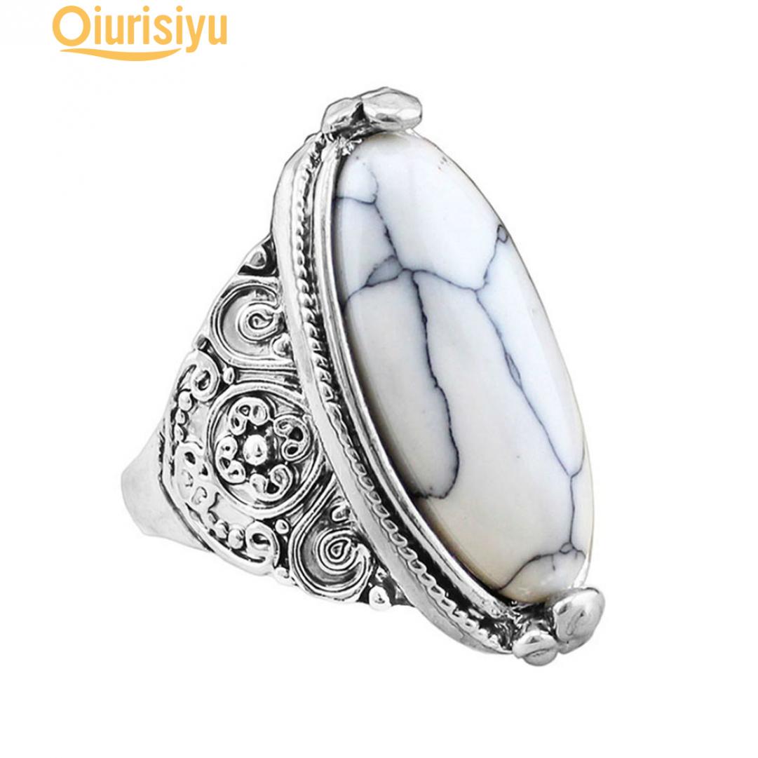 

Женское винтажное кольцо с большим овальным камнем, имитация бирюзы 17mm белый