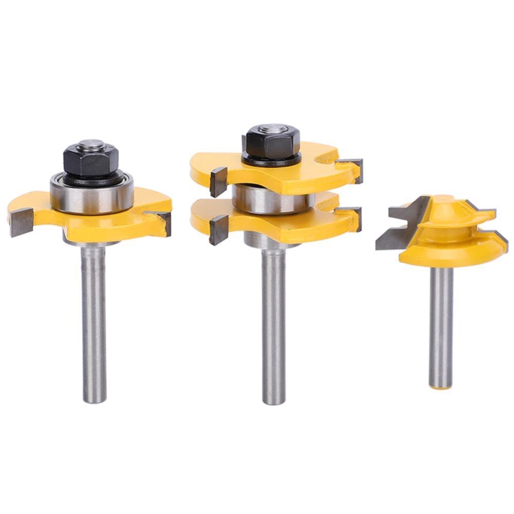 3pcs 3 Teeth T-Shape Router Bit Set 45 Degree Angle Wood Milling Cutter For Cabinets