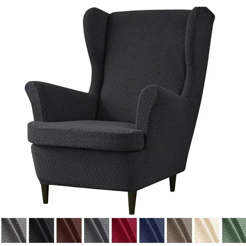Jacquard Wing Chair Cover Stretch High Sloping Armchair Covers Nordic Elastic Single Sofa Slipcovers With Seat Cushion Covers