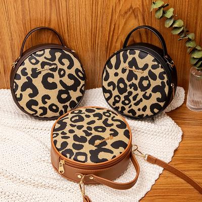 Women's Korean Style Trendy Shoulder Bag Retro Leopard Print Small Round Bag