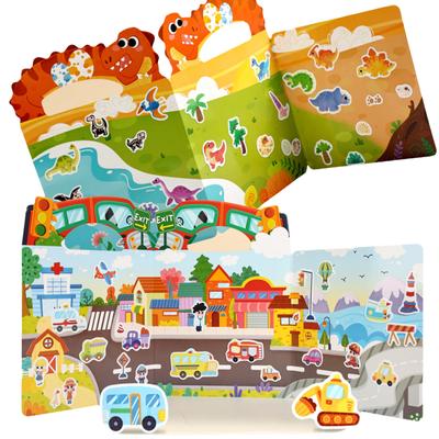 Reusable Cartoon Animal Scene Stickers Kit for Kids DIY Hand-on Puzzle Learning Cognition Educational Toy Book Gift