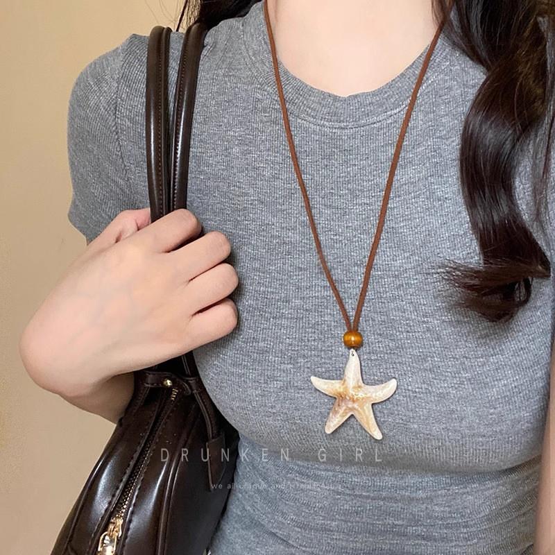 Handmade Starfish Pendant Necklace Women Beach Vacation Choker Chain Minimalist Boho Jewelry Starfish Long Necklace 2025-252