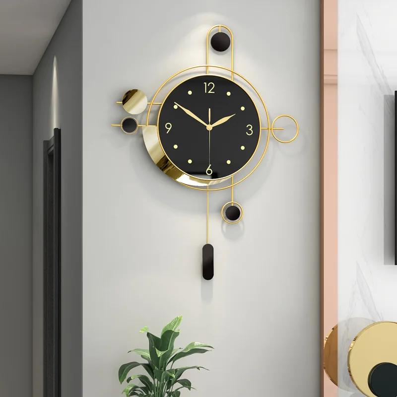 Art Deco Wall Clock Living Room Gold Pendulum Luxury Wall Clock Black Modern Design Silent Nordic Unique Home Decor