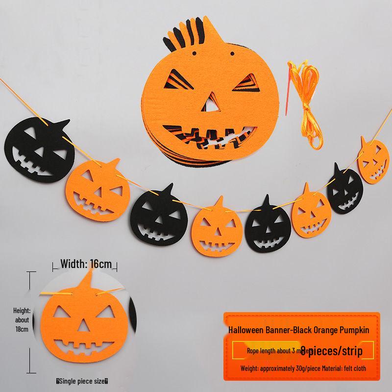 Halloween Pumpkin Lantern Backdrop & Photo Props Set with Party Banners and Hanging Flags