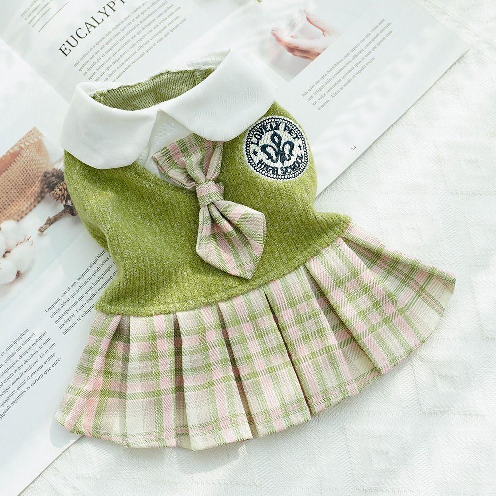 Kawaii Pet JK Plaid Skirt Comfortable Design Knitted Cat Clothes Small Medium Size College Style Dog Dress Autumn/Winter