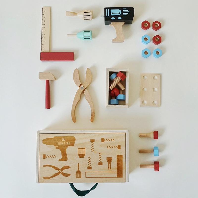 Simulationswartungswerkzeuge Spielzeugaufbewahrungskombination Holzwerkzeuge Montageset Rucksack Rollenspielzeug