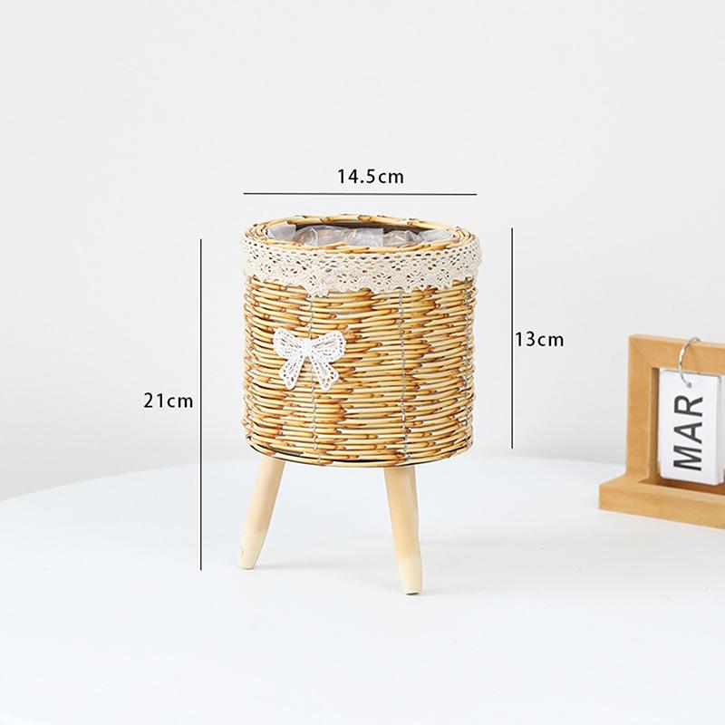 Fashion Rattan Woven Flower Pot Creative Flower Planters With Legs Durable Hand Wove Plant Stand Desktop Plant Pot Basket
