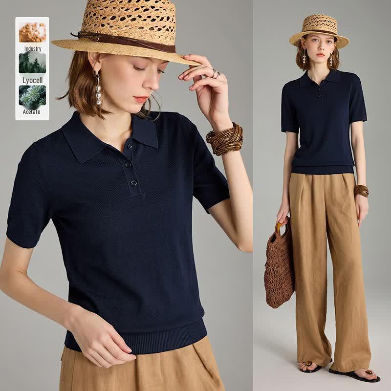 Wudao Tencel Blend Knit Polo T-shirt XL