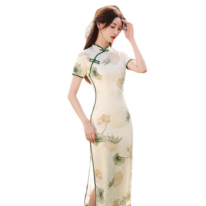 Elegant Zen Summer Cheongsam Dress for Women: New Chinese-Style Design with Button Split