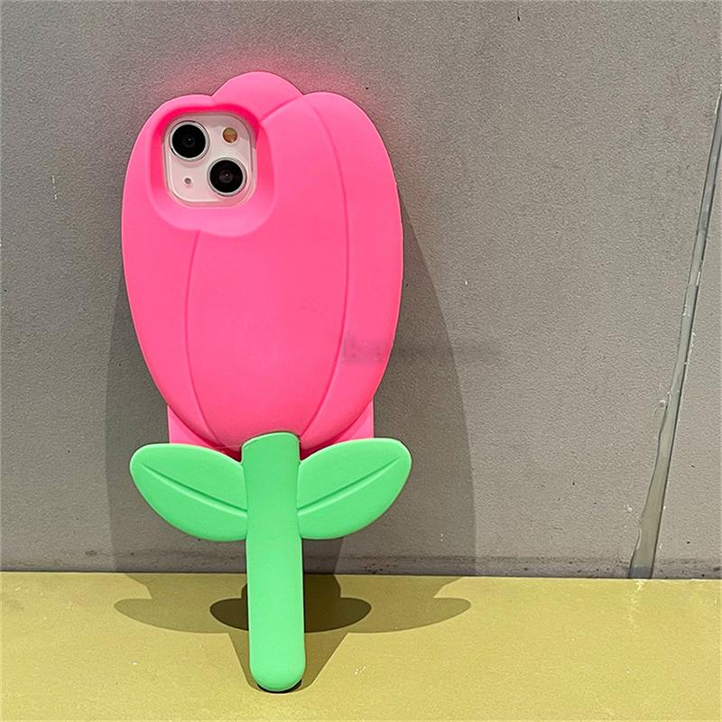 Ins Korean Cute 3d Tulip Flower Silicone Case For Iphone 14 13 12 11 Pro Max X Xs Xr 7 8 Se Lovely Floral Protective Soft Cover