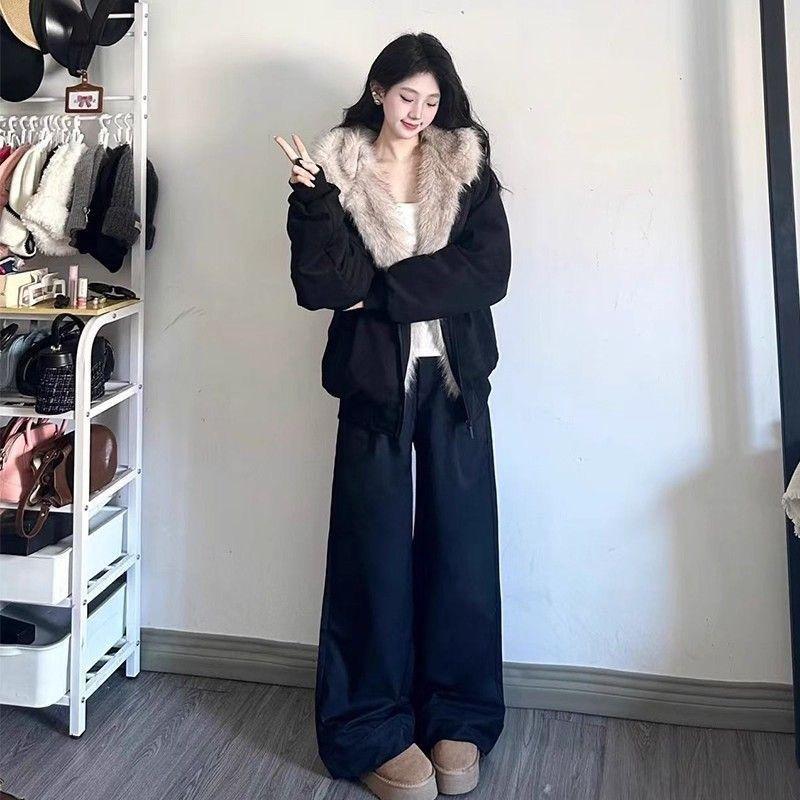 American Style Winter Cotton Jacket Cat Ear Faux Fur Hooded Coat Thicken Fleece Lined
