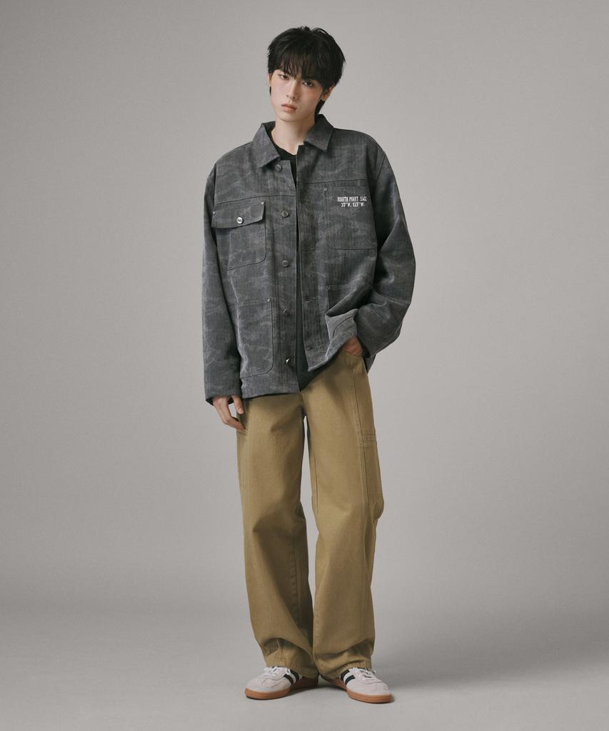 Beodeonteu Garment-Dyed Cut-Pocket Wide Twill Pants [Timber]