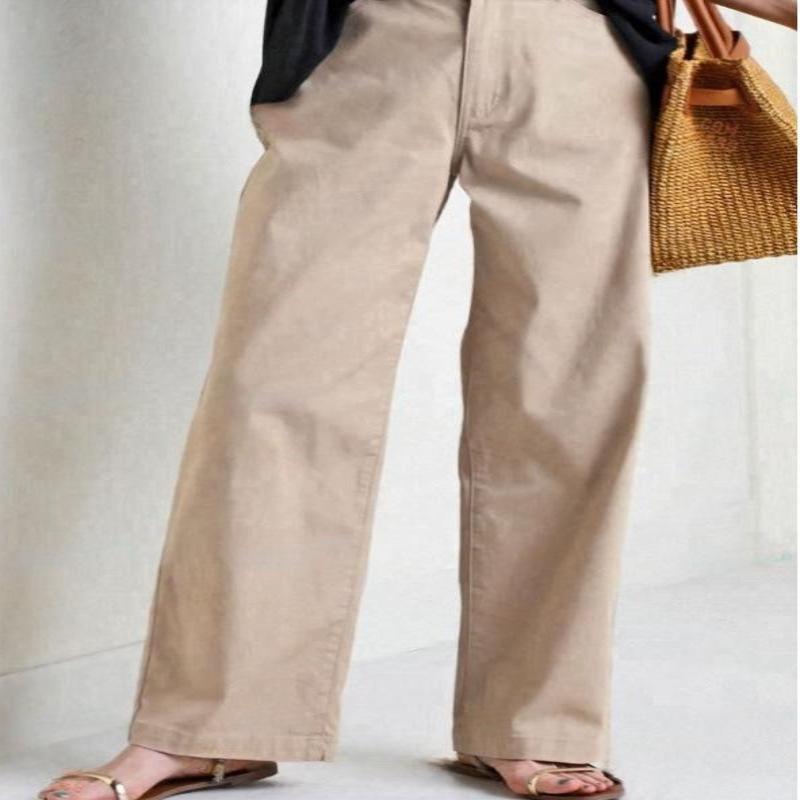 women s Solid Khaki Elastic High Waist Straight Leg Long Pants Casual Wide Leg Trousers S