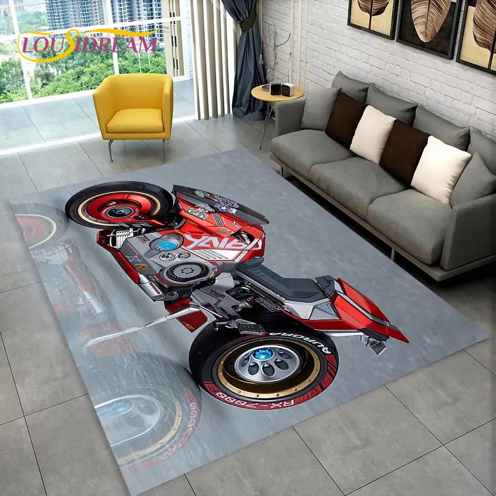 3D Cyberpunk Concept Motorcycle Cartoon Area Rug,Carpet for Living Room Bedroom Sofa Doormat Decoration,kids Non-slip Floor Mat