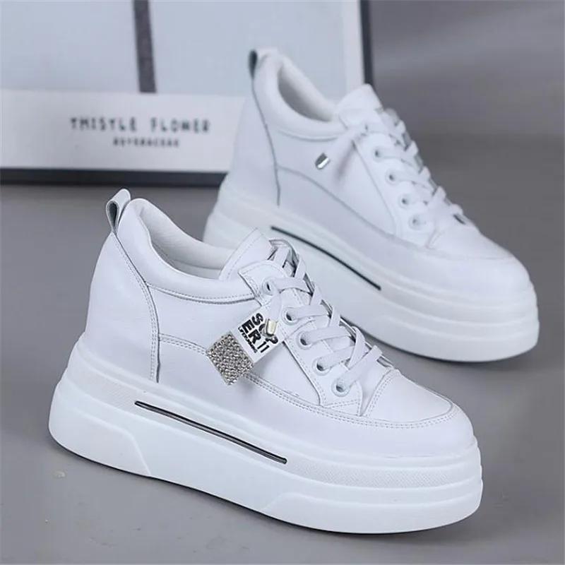 Fashion Summer Women's Casual Shoes Leather 7cm Thick Bottom Wedge Heel Ladies Fashion Sports Shoes Thick Heel Spring and Autumn Shoes