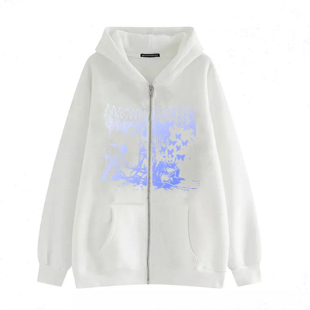 Толстовка большого размера на молнии в готическом стиле, повседневная куртка с градиентом XXXL белый