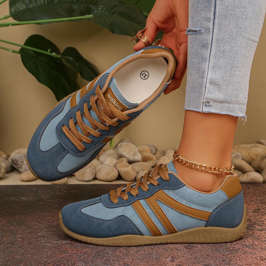 Damen Übergröße Deutsche Trainer Sneaker, Retro Colorblock Patchwork Freizeitschuhe, Komfort Flache Gehenschuhe für Damen