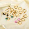 Drop shipping 1 pcs gold plated tarnish free stainless steel hoop earring jewelry green malachite natural stone huggie earrings