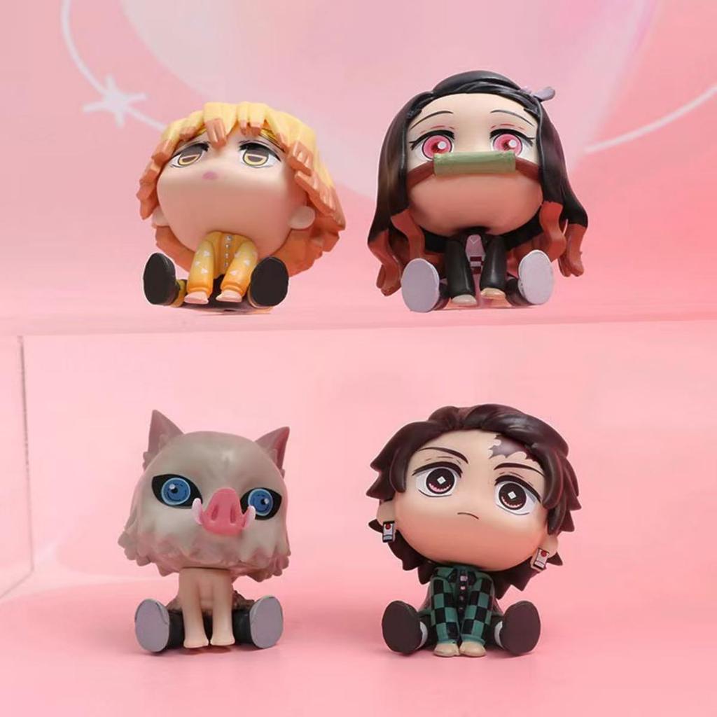 Demon Slayer Anime Figure Cute Tanjirou Nezuko Figurine Kawaii Zenitsu Inosuke Desktop Ornament Comic Toys For Birthday Gift