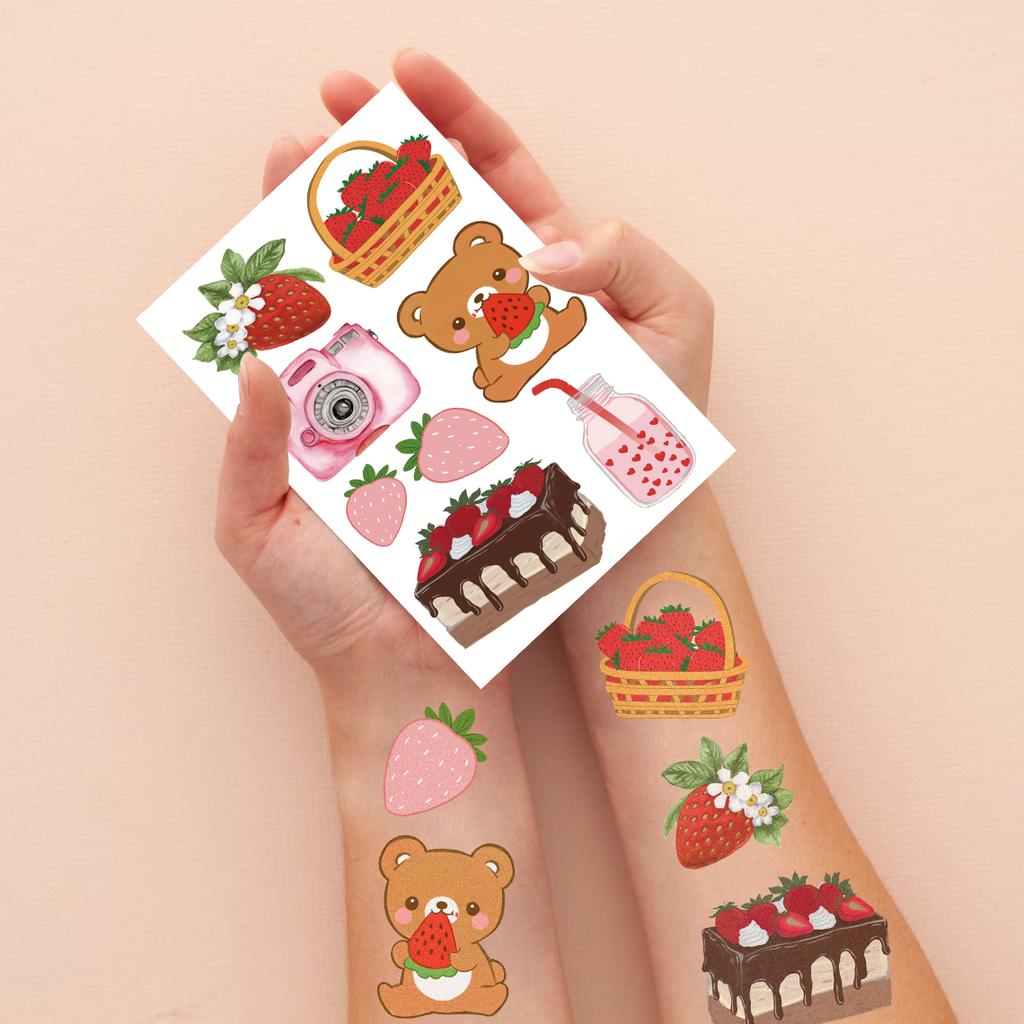 10 Blatt Erdbeer Journal Tattoo Aufkleber Koreanischer Ins Stil Rosa Cartoon Party Temporäre Wasserdichte Tattoo Aufkleber