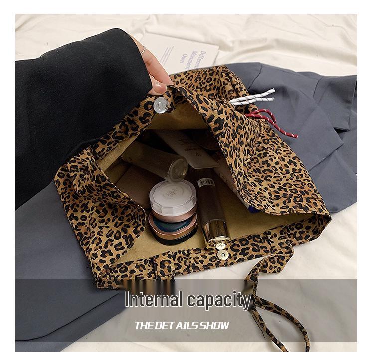 2024 Autumn/Winter Korean Retro Leopard Print Canvas Shoulder Bag - Large Capacity, Commuting Style for Women