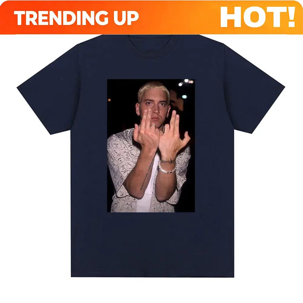 Eminem Hand Gesture Graphic Tshirt For Unisex Hiphop Fashion Short Sleeve Casual Summer Street Style