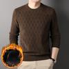 Fashion Business Plus Fleece Sweater Whisper England New Thicken Round Neck Men Thermal Knitted Solid Color Pullover Tops 2024